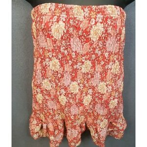 Haute Monde Ruched Floral Bodycon Skirt With Ruffled Hem Women's Size M Medium